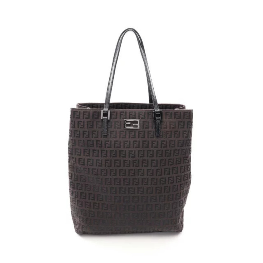 Fendi Zucchino Tote Bag Canvas Leather Brown